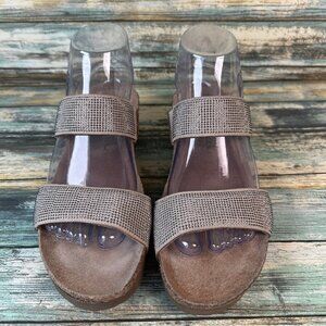 Naot Bianca Slide Sandal Womens Size 8/39 Gray Leather Wedge Heel Molded Footbed